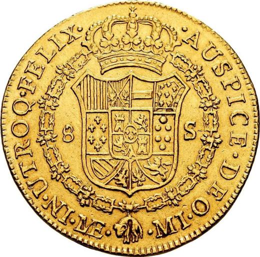 Revers 8 Escudos 1782 MI - Goldmünze Wert - Peru, Karl III