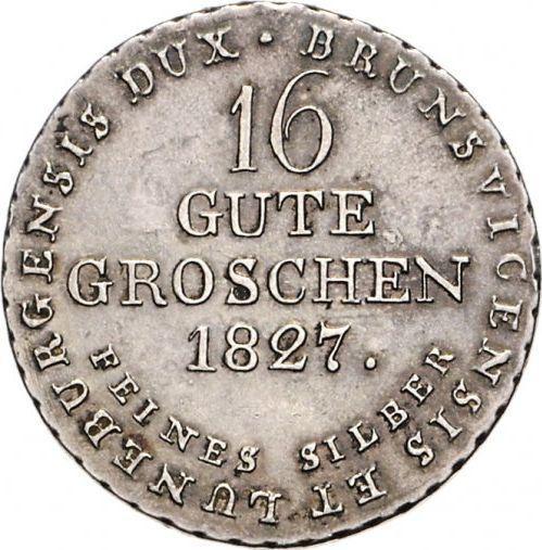Реверс монеты - 16 грошей 1827 года - цена серебряной монеты - Ганновер, Георг IV