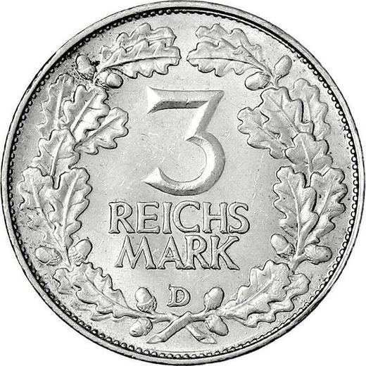 Reverso 3 Reichsmarks 1925 D "Renania" - valor de la moneda de plata - Alemania, República de Weimar