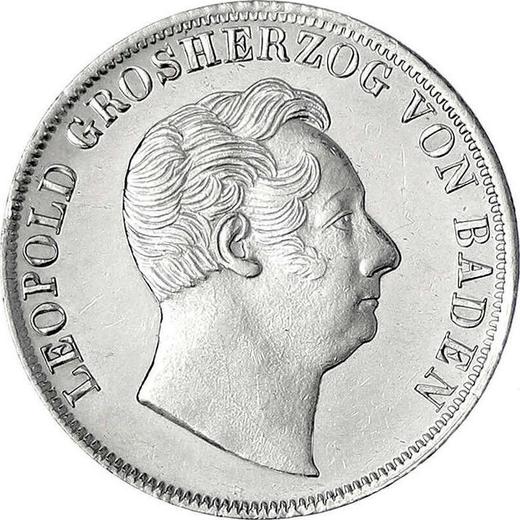 Аверс монеты - 1 гульден 1852 года - цена серебряной монеты - Баден, Леопольд