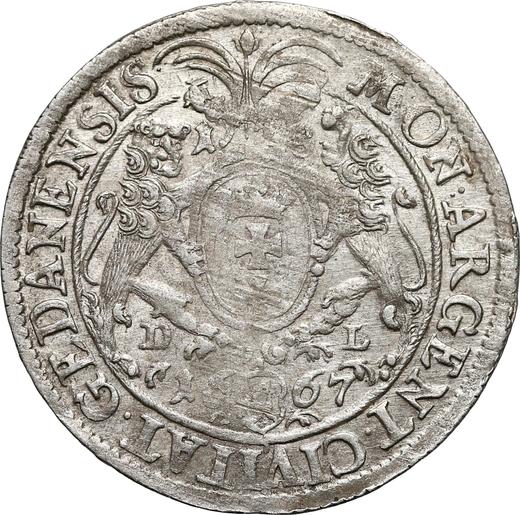 Reverso Ort (18 groszy) 1667 DL "Gdańsk" - valor de la moneda de plata - Polonia, Juan II Casimiro