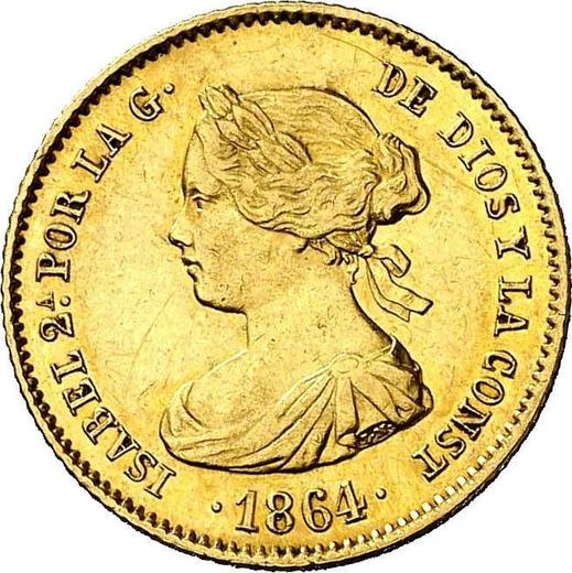 Аверс монеты - 40 реалов 1864 года Восьмиконечные звёзды - цена золотой монеты - Испания, Изабелла II