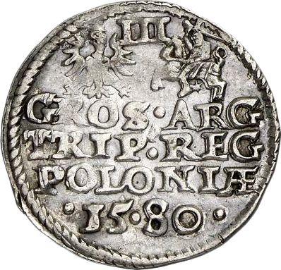Rewers monety - Trojak 1580 "Duża głowa" - cena srebrnej monety - Polska, Stefan Batory