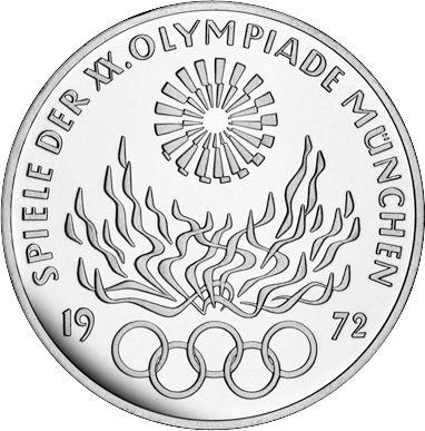 Аверс монеты - 10 марок 1972 года G "XX летние Олимпийские игры" - цена серебряной монеты - Германия, ФРГ