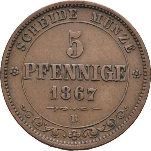 Реверс монеты - 5 пфеннигов 1867 года B - цена  монеты - Саксония, Иоганн