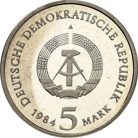 Reverso 5 marcos 1984 A "Iglesia de San Tomas en Leipzig" - valor de la moneda  - Alemania, República Democrática Alemana (RDA)
