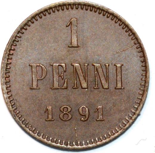 Реверс монеты - 1 пенни 1891 года - цена  монеты - Финляндия, Великое княжество