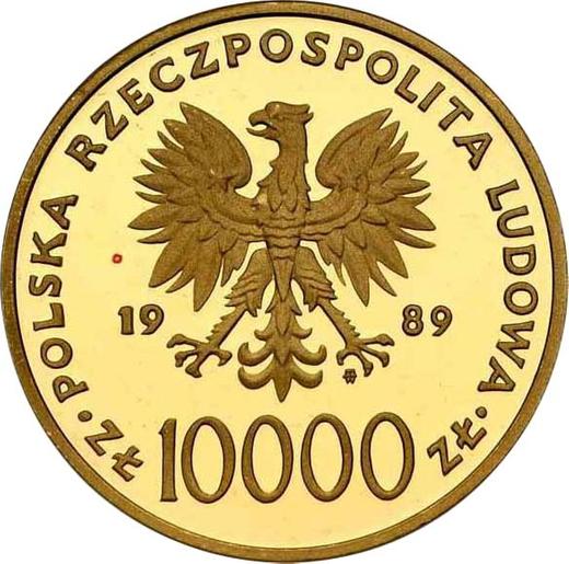 Аверс монеты - 10000 злотых 1989 года MW ET "Иоанн Павел II" Погрудный портрет Золото - цена золотой монеты - Польша, Народная Республика