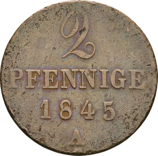 Реверс монеты - 2 пфеннига 1845 года A "Тип 1837-1846" - цена  монеты - Ганновер, Эрнст Август