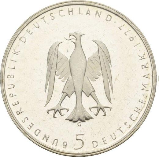Реверс монеты - 5 марок 1977 года G "Генрих фон Клейст" - цена серебряной монеты - Германия, ФРГ