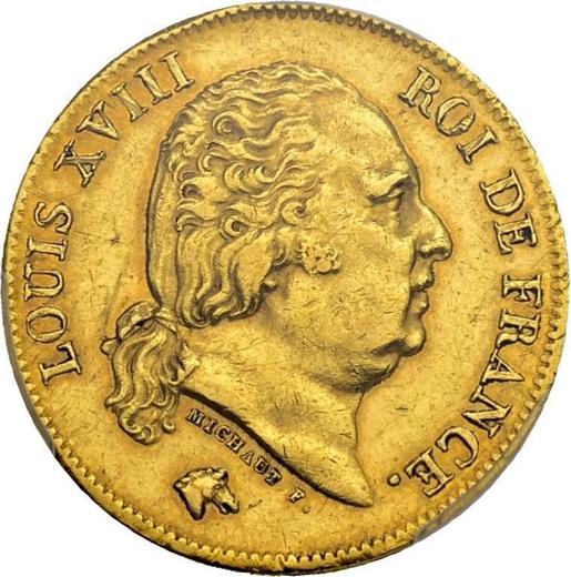 Awers monety - 40 franków 1822 A "Typ 1816-1824" Paryż - Francja, Ludwik XVIII