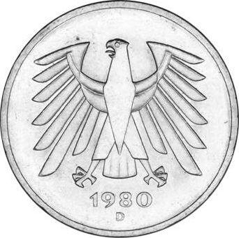 Reverso 5 marcos 1980 D - valor de la moneda  - Alemania, RFA