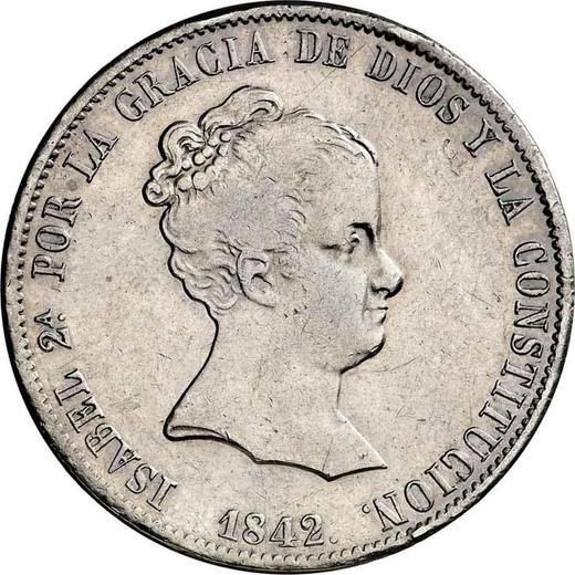 Аверс монеты - 20 реалов 1842 года S RD - цена серебряной монеты - Испания, Изабелла II