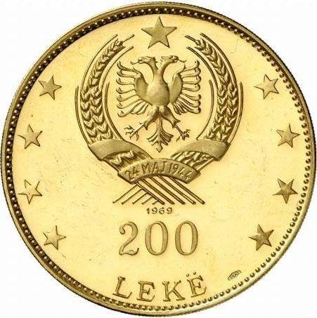 Reverso 200 leke 1969 "Butrinti" - valor de la moneda de oro - Albania, República Popular
