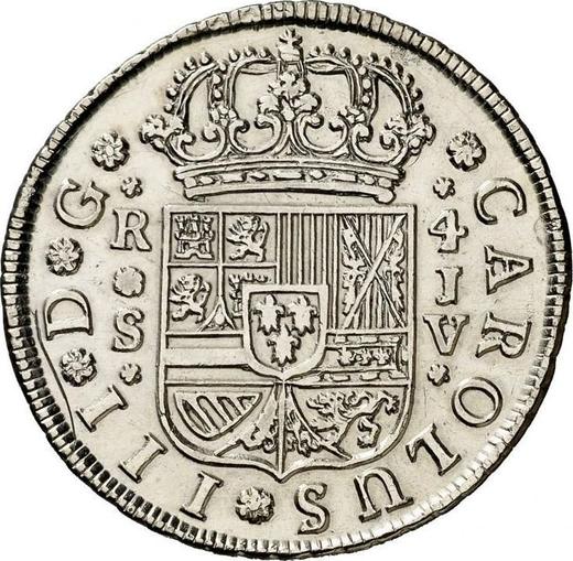 Аверс монеты - 4 реала 1761 года S JV - цена серебряной монеты - Испания, Карл III