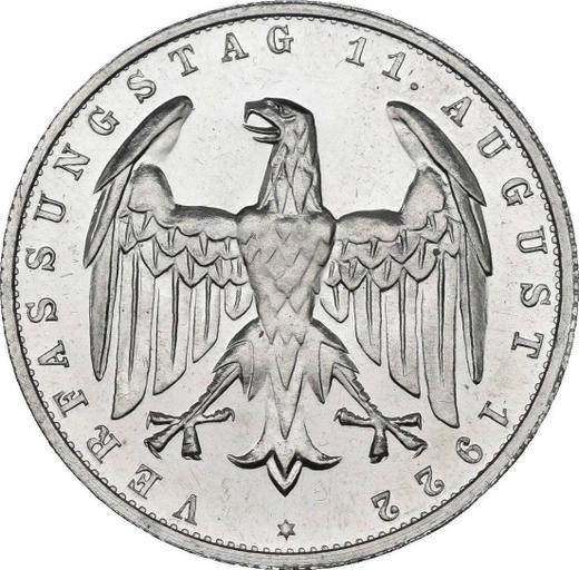 Anverso 3 marcos 1922 A "Constitución" - valor de la moneda  - Alemania, República de Weimar