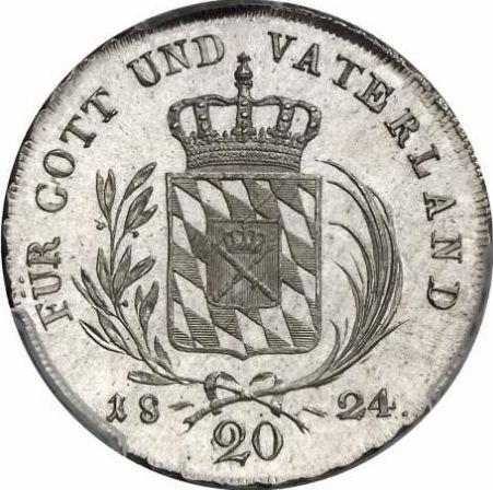 Реверс монеты - 20 крейцеров 1824 года - цена серебряной монеты - Бавария, Максимилиан I