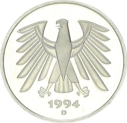 Reverso 5 marcos 1994 D - valor de la moneda  - Alemania, RFA