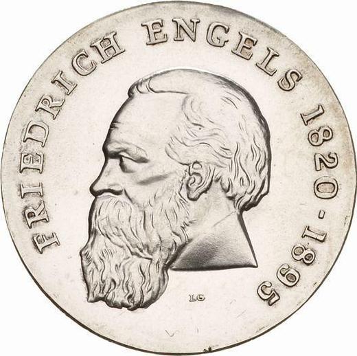 Аверс монеты - 20 марок 1970 года "Фридрих Энгельс" Двойная надпись на гурте - цена серебряной монеты - Германия, ГДР