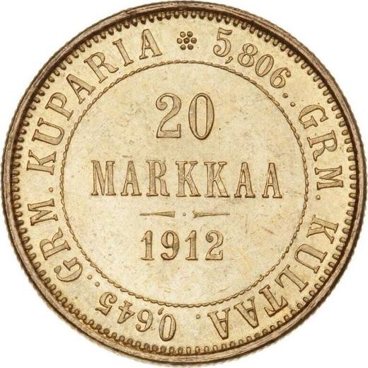 Rewers monety - 20 marek 1912 S - cena złotej monety - Finlandia, Wielkie Księstwo