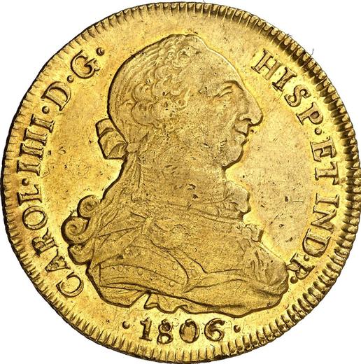 Anverso 8 escudos 1806 So FJ - valor de la moneda de oro - Chile, Carlos IV