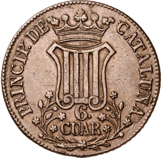 Reverso 6 cuartos 1838 "Cataluña" - valor de la moneda  - España, Isabel II