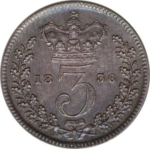 Reverso 3 peniques 1836 "Maundy" - valor de la moneda de plata - Gran Bretaña, Guillermo IV