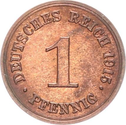 Аверс монеты - 1 пфенниг 1915 года E "Тип 1890-1916" - цена  монеты - Германия, Германская Империя