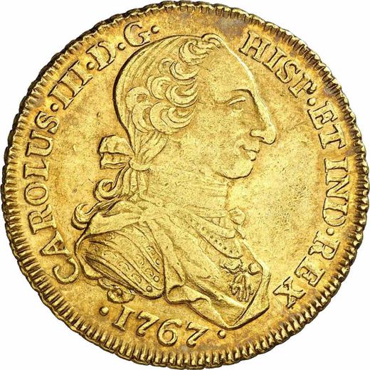 Avers 8 Escudos 1767 NR JV "Typ 1762-1771" - Goldmünze Wert - Kolumbien, Karl III