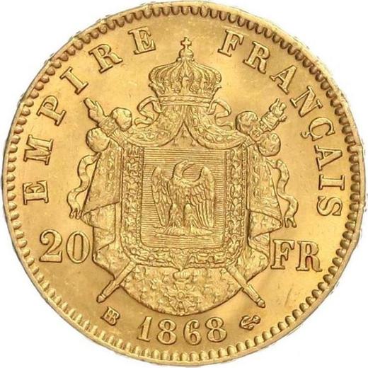Reverse 20 Francs 1868 BB "Type 1861-1870" Strasbourg - France, Napoleon III