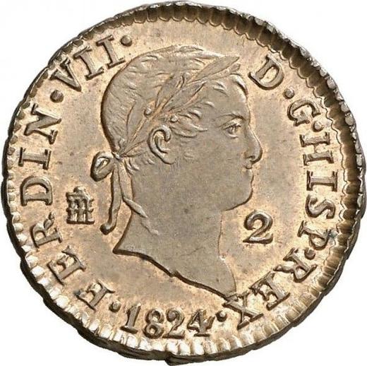 Anverso 2 maravedíes 1824 "Tipo 1816-1833" - valor de la moneda  - España, Fernando VII