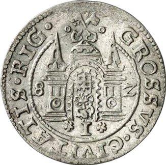 Реверс монеты - 1 грош 1582 года "Рига" - цена серебряной монеты - Польша, Стефан Баторий