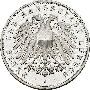 Аверс монеты - 5 марок 1908 года A "Любек" - цена серебряной монеты - Германия, Германская Империя
