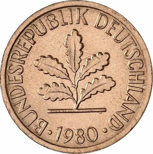 Reverso 1 Pfennig 1980 G - valor de la moneda  - Alemania, RFA