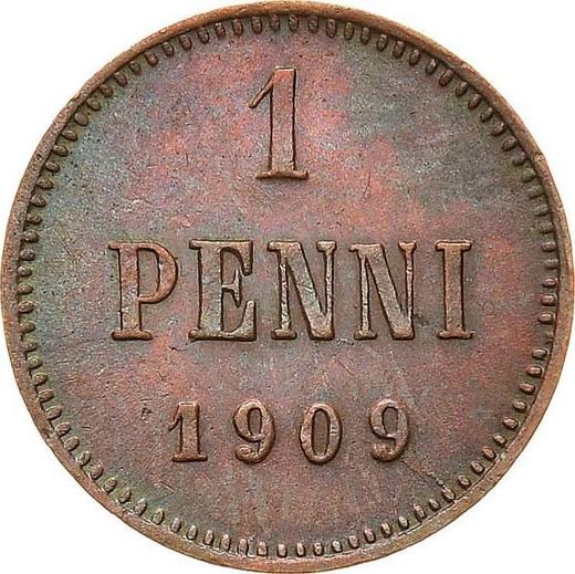 Реверс монеты - 1 пенни 1909 года - цена  монеты - Финляндия, Великое княжество