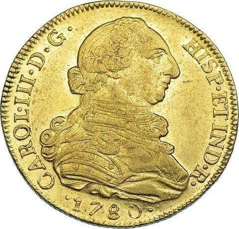 Аверс монеты - 8 эскудо 1780 года P SF - цена золотой монеты - Колумбия, Карл III