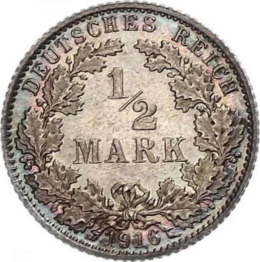 Obverse 1/2 Mark 1916 A "Type 1905-1919" - Silver Coin Value - Germany, German Empire