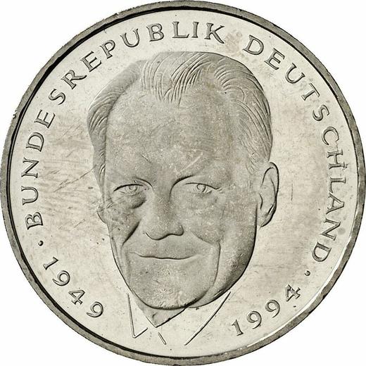 Аверс монеты - 2 марки 1995 года A "Вилли Брандт" - цена  монеты - Германия, ФРГ
