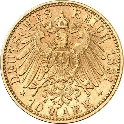 Реверс монеты - 10 марок 1891 года F "Вюртемберг" - цена золотой монеты - Германия, Германская Империя