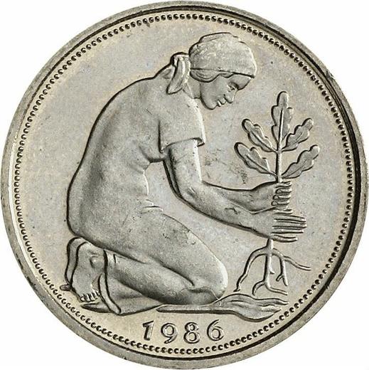 Реверс монеты - 50 пфеннигов 1986 года G - цена  монеты - Германия, ФРГ
