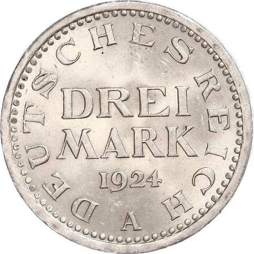 Rewers monety - 3 marki 1924 A "Typ 1924-1925" - cena srebrnej monety - Niemcy, Republika Weimarska