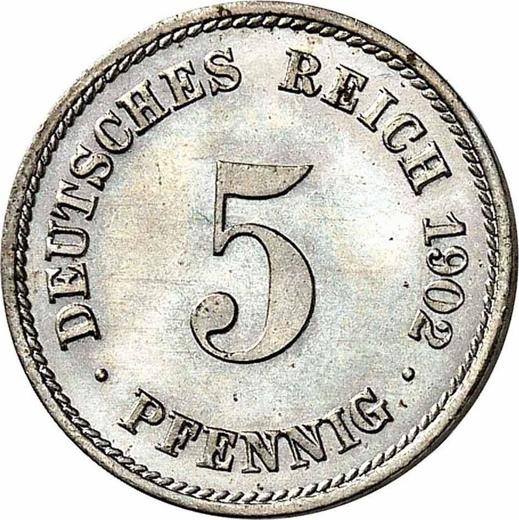 Аверс монеты - 5 пфеннигов 1902 года F "Тип 1890-1915" - цена  монеты - Германия, Германская Империя