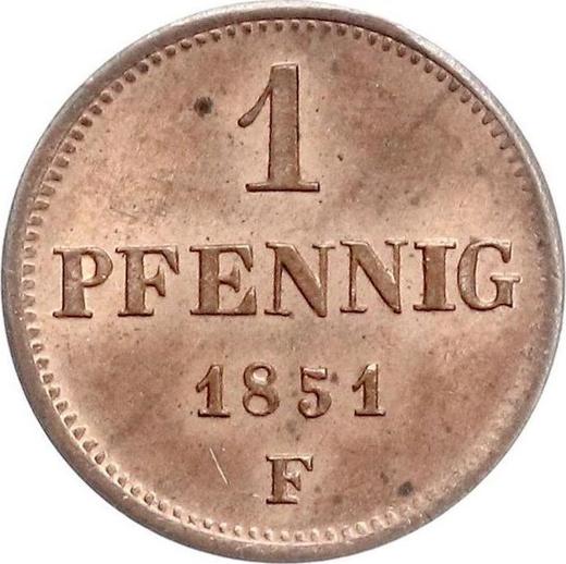 Реверс монеты - 1 пфенниг 1851 года F - цена  монеты - Саксония-Альбертина, Фридрих Август II