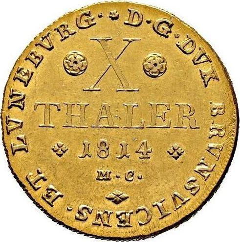 Reverso 10 táleros 1814 MC - valor de la moneda de oro - Brunswick-Wolfenbüttel, Federico Guillermo