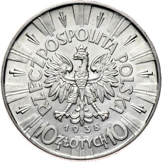 Аверс монеты - 10 злотых 1938 года "Юзеф Пилсудский" - цена серебряной монеты - Польша, II Республика