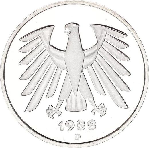 Rewers monety - 5 marek 1988 D - cena  monety - Niemcy, RFN