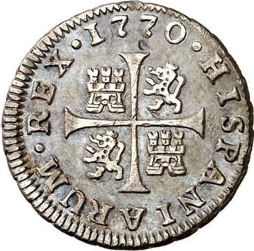 Реверс монеты - 1/2 реала 1770 года S CF - цена серебряной монеты - Испания, Карл III