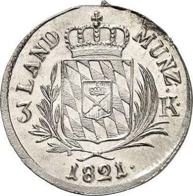 Реверс монеты - 3 крейцера 1821 года - цена серебряной монеты - Бавария, Максимилиан I