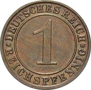 Аверс монеты - 1 рейхспфенниг 1924 года J - цена  монеты - Германия, Bеймарская республика