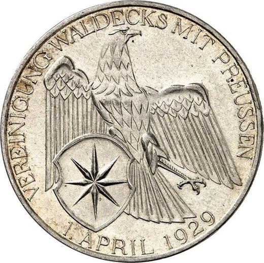 Реверс монеты - 3 рейхсмарки 1929 года A "Вальдек" - цена серебряной монеты - Германия, Bеймарская республика